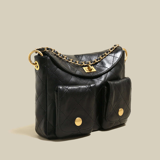 Double Top Handle Leather Bag with Detachable Shoulder Straps-1