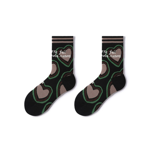 Full Note Retro Sporty All-season Women 5pcs Crew Socks Set-1