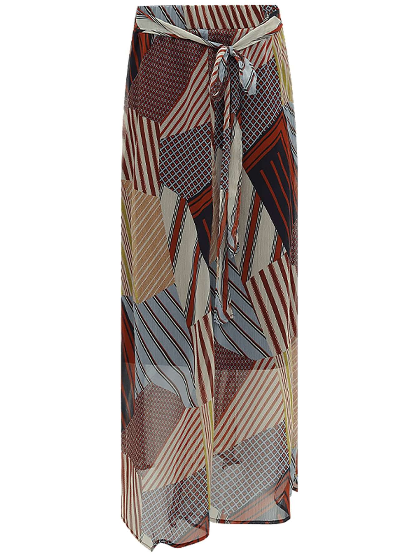 Geometric Patchwork Print Chiffon Skirt-3