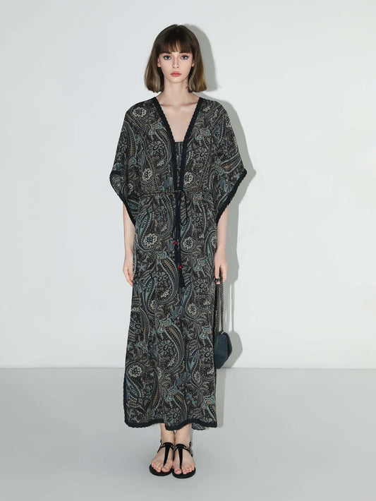 Navy Paisley Batwing Vacation Dress-1