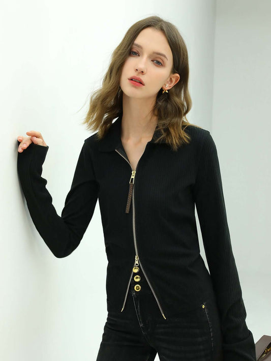 Sexy V-Neck Double Zip Cardigan-1