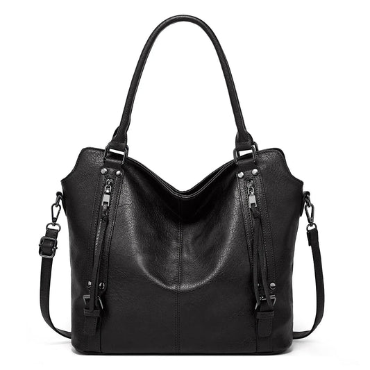 Women's Elegant PU Leather Double Zipper Design Handbags With Shoulder Strap