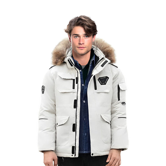 White 3XL Winter Fur Hooded Down Jacket Stylish Lightweight Quilted Warm Puffer Coat