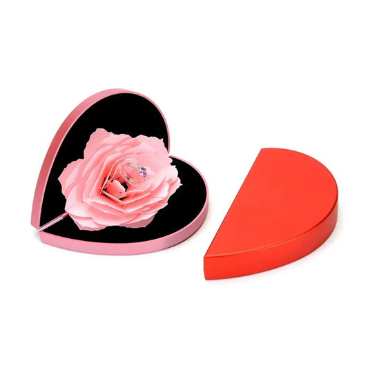3D Heart Shape Rose Flower Ring Box Set