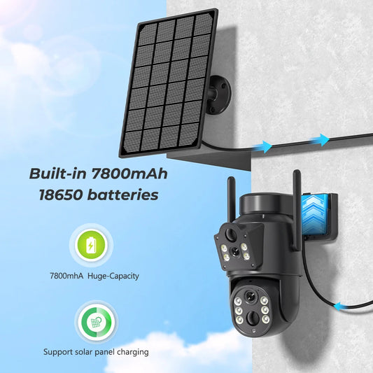 Dual Lens Solar Camera 4K WiFi Outdoor
