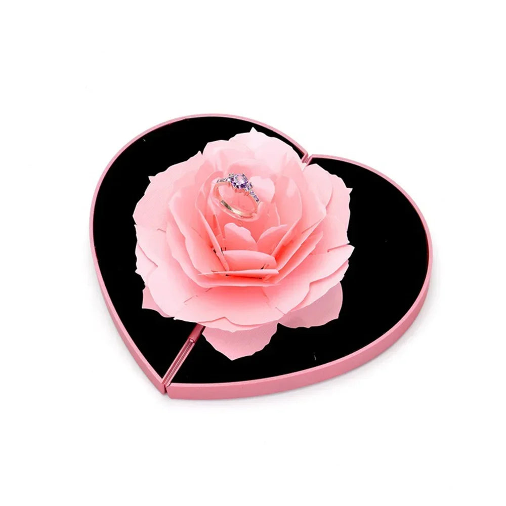 3D Heart Shape Rose Flower Ring Box Set