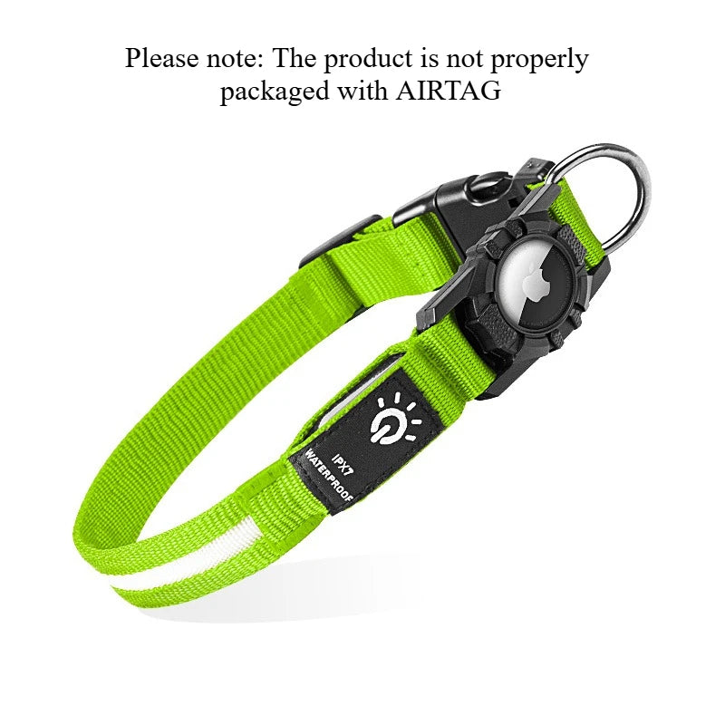 LED Dog Collar with AirTag Holder