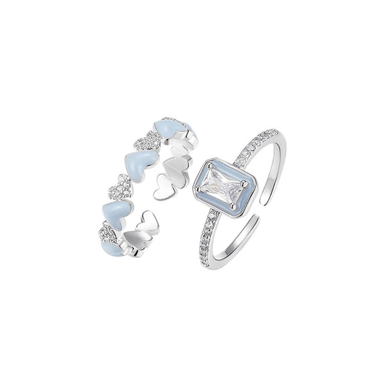 Heart Eternity Cuff Silver Ring Set-0