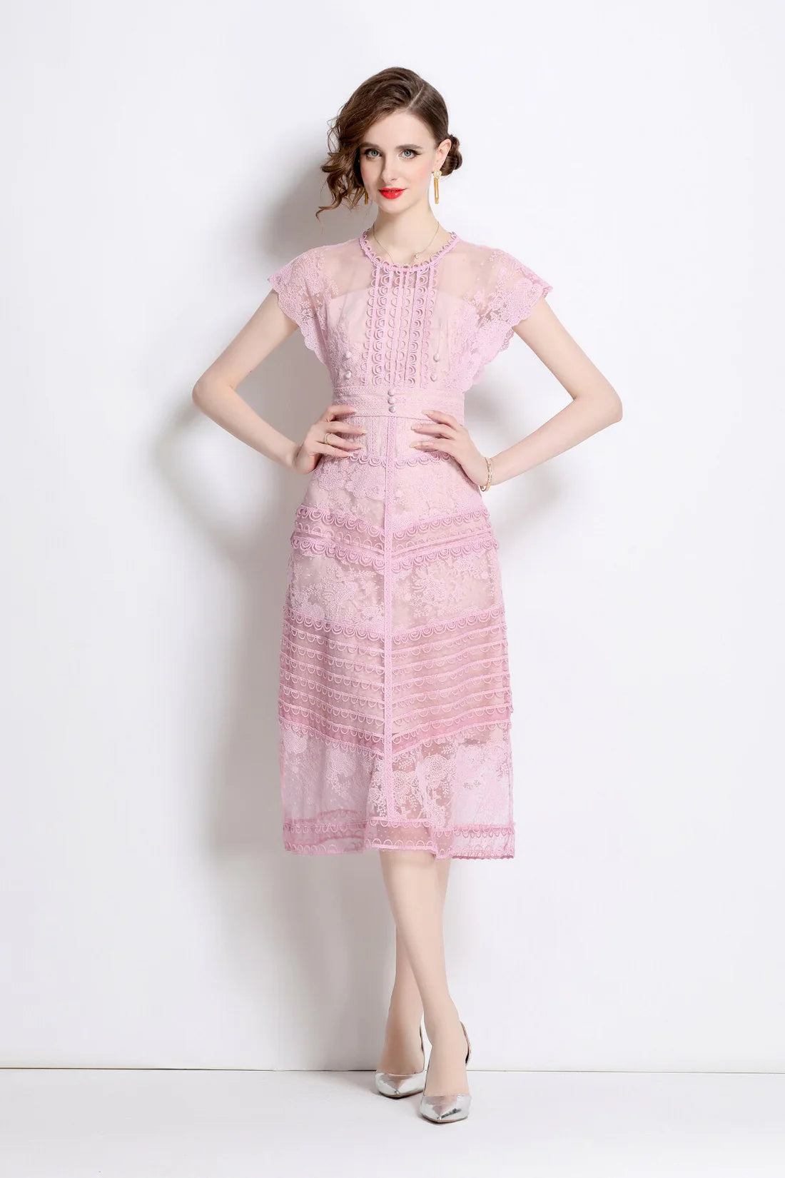 Sweet Floral Embroidered Tea Dress