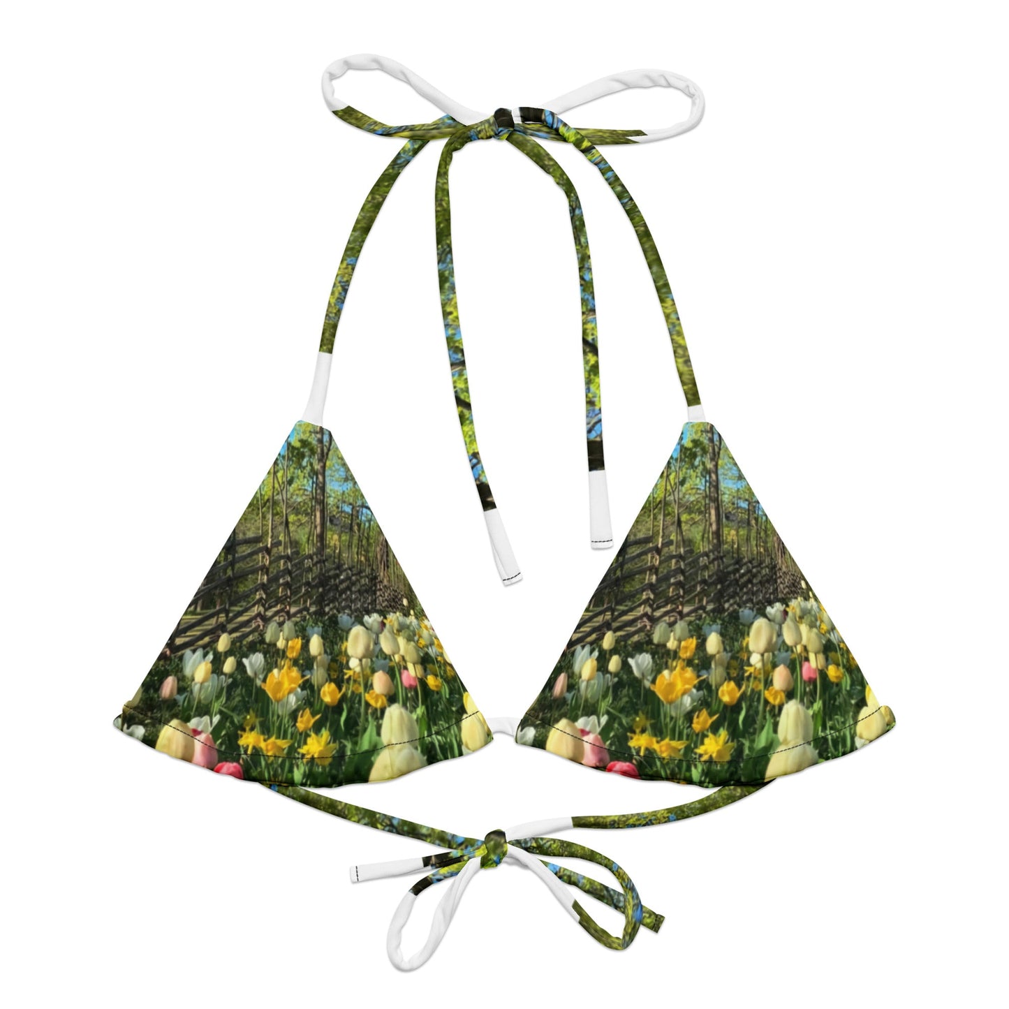 All-over print recycled string bikini top