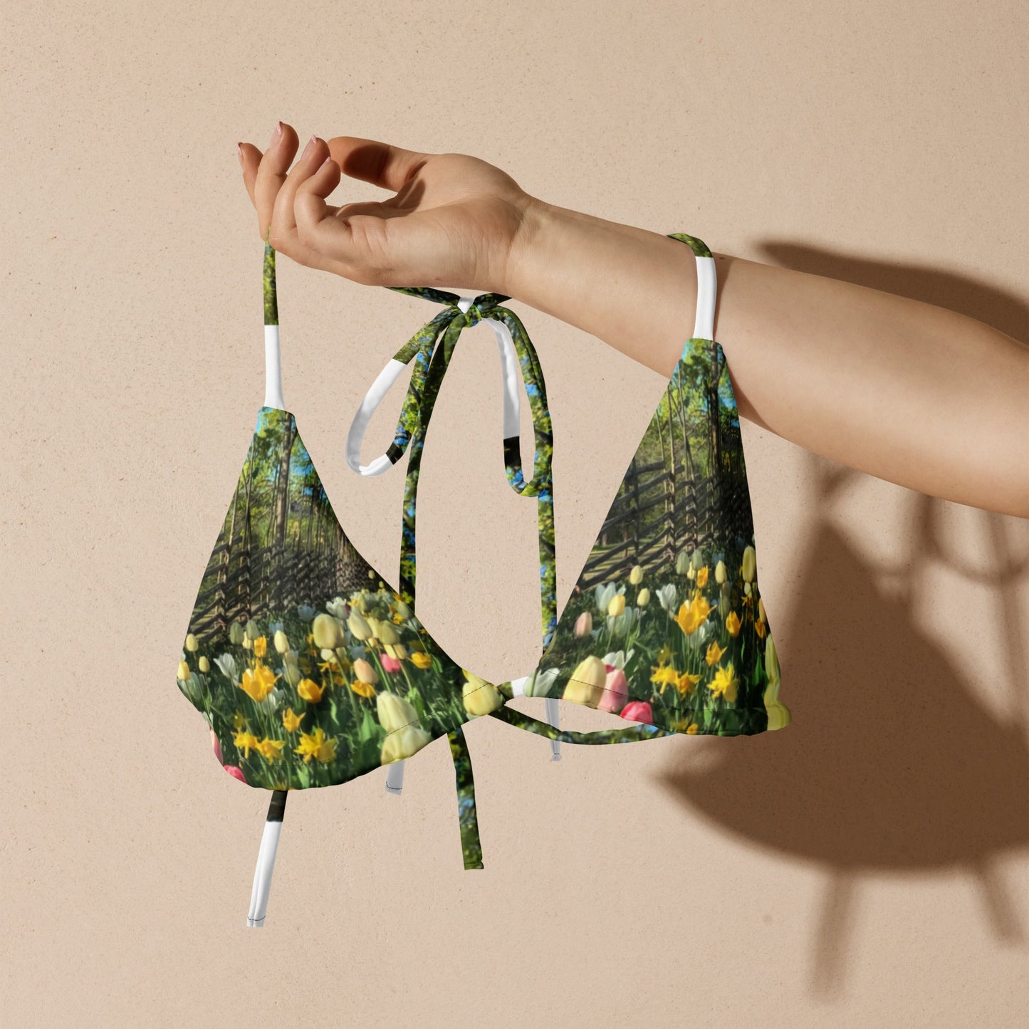 All-over print recycled string bikini top