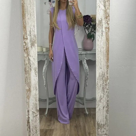 Outlet - Ärmlös rundhalsad tvådelat set för kvinnor