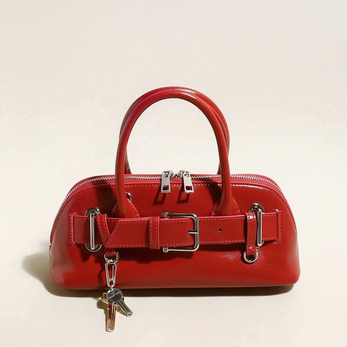 Baguette Belted Clasp Top Handle Bag-2
