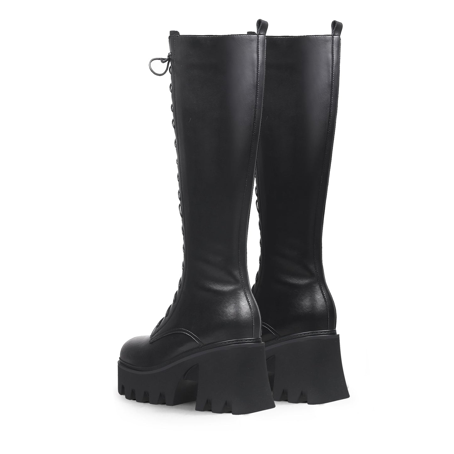 Black Lace-Up Knee-High Boots-4