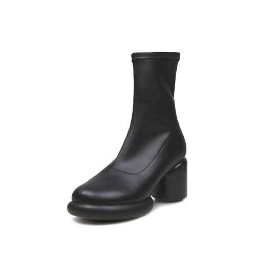 Black Leather Cylindrical Platform Boots-1