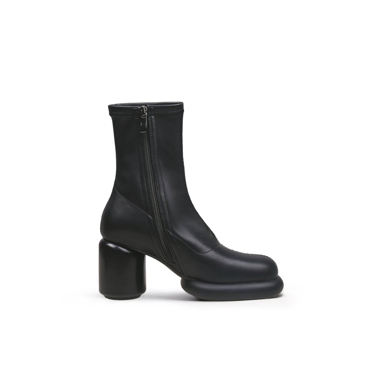 Black Leather Cylindrical Platform Boots-2