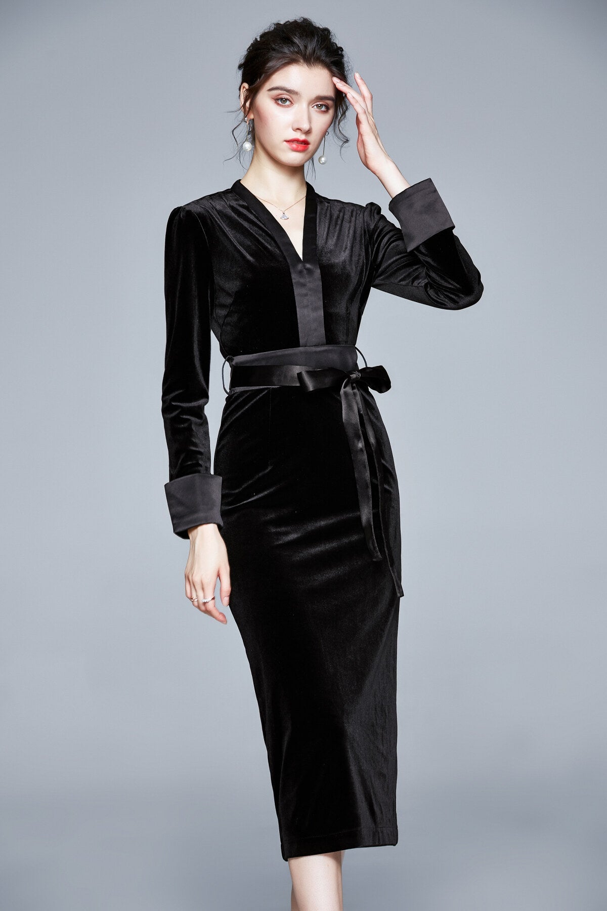 Black Velvet Kimono Dress-2