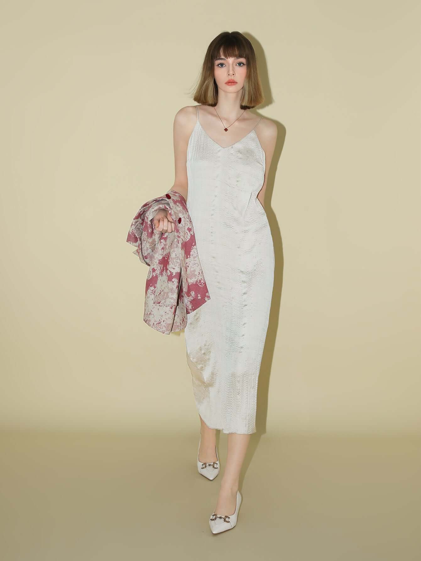 Chrevron Knitted Ivory French Slip Dress-0