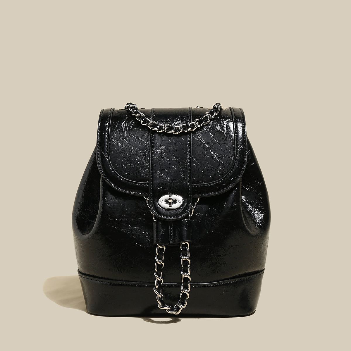 Color Block Backpack with Chain Leather Straps-0