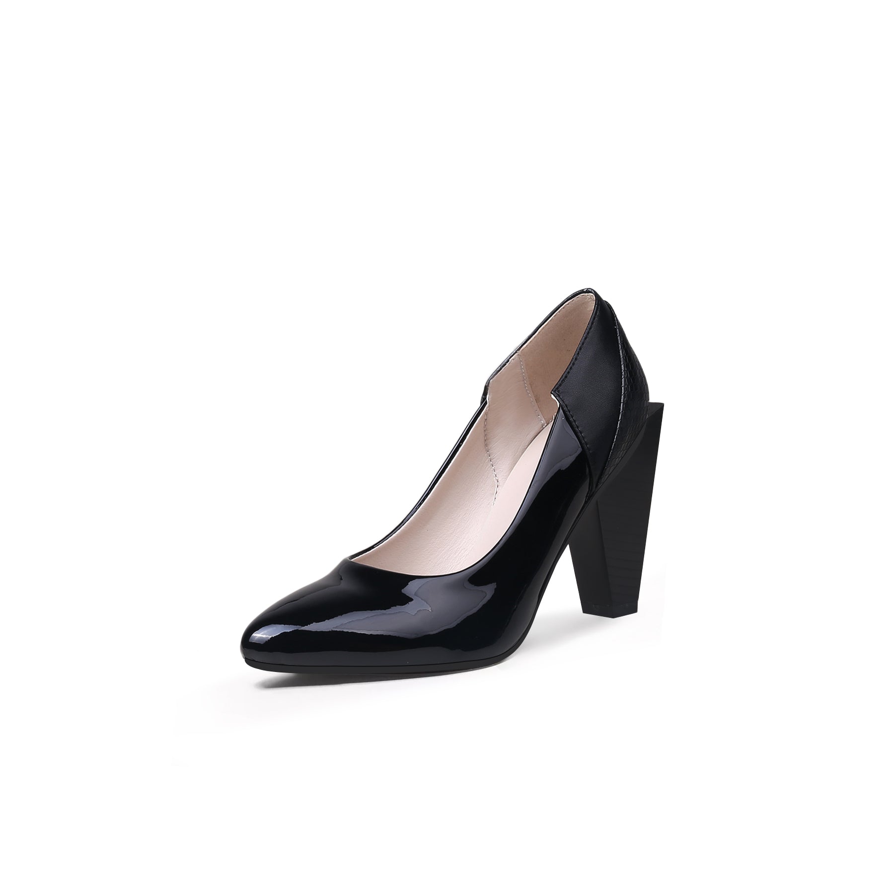 Shiny Color-Block Rhombus Heel Pumps-1