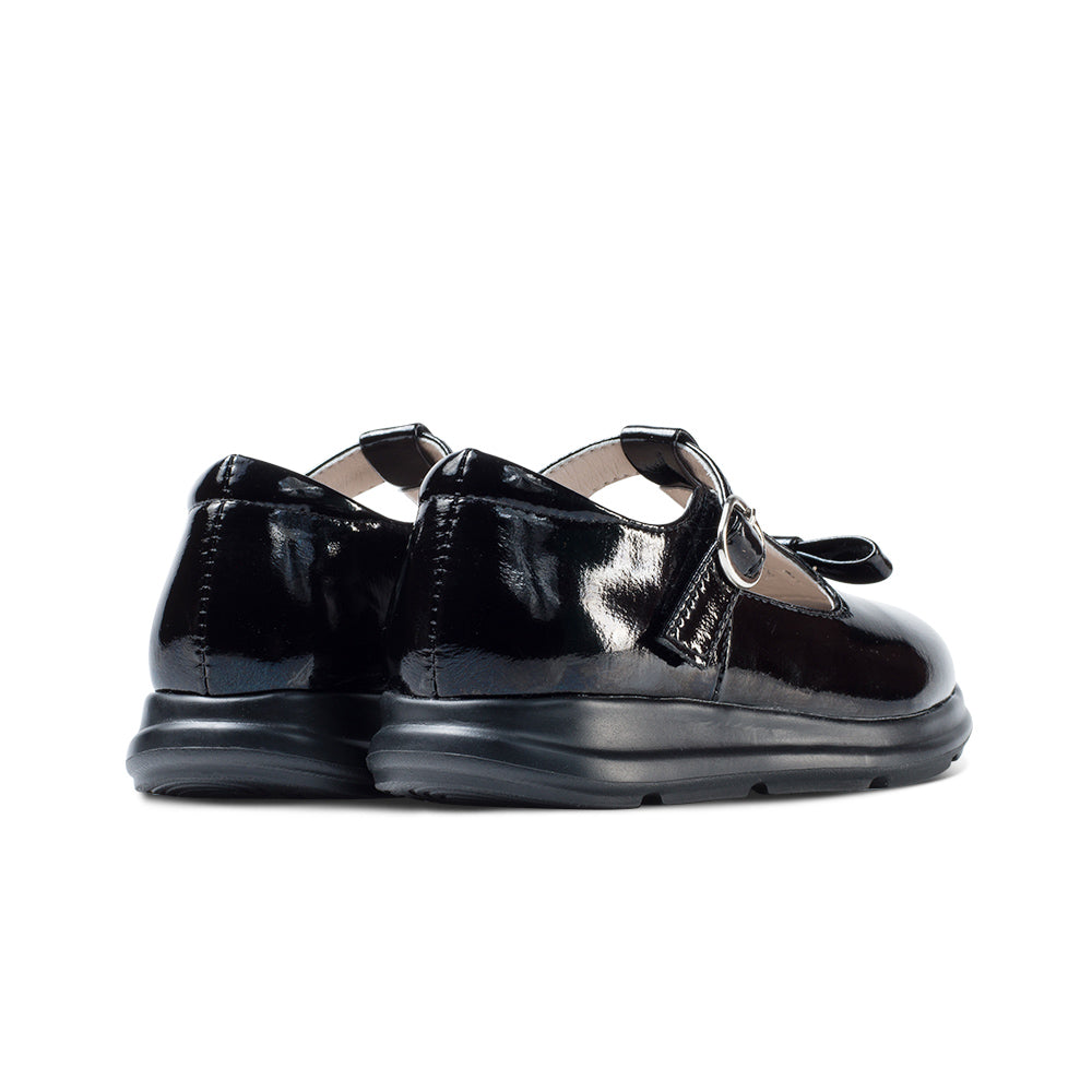 Cute Girls Soft Sole Patent Black T-Bar School Shoes-3