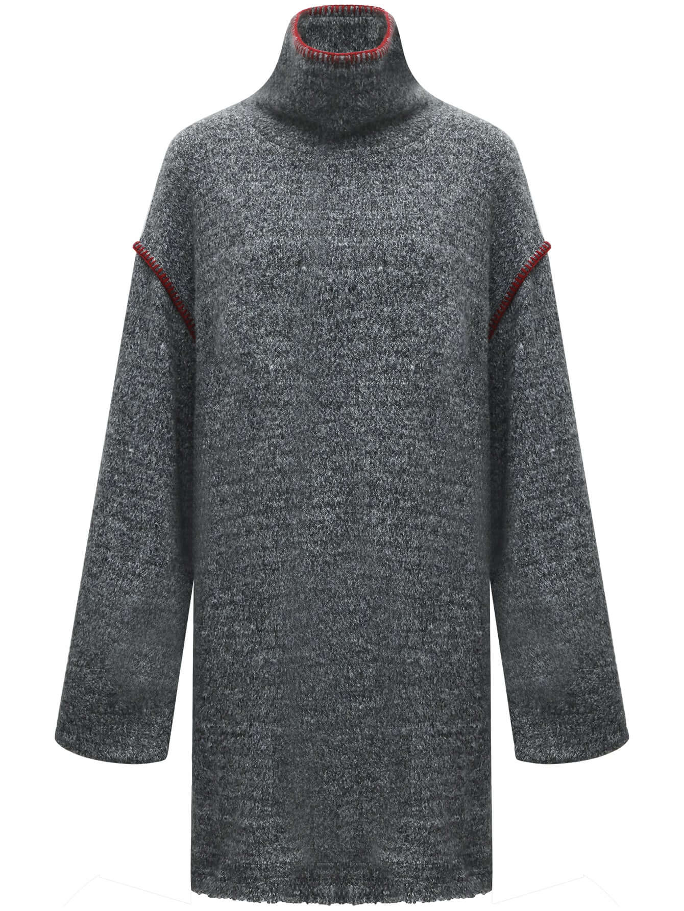 Elegant High-Neck Grey Knitted Dress-3