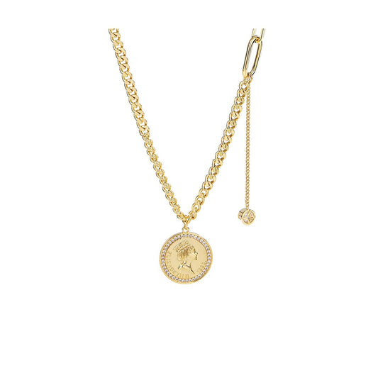 Elizabeth II Vintage Coin Gold Necklace-0