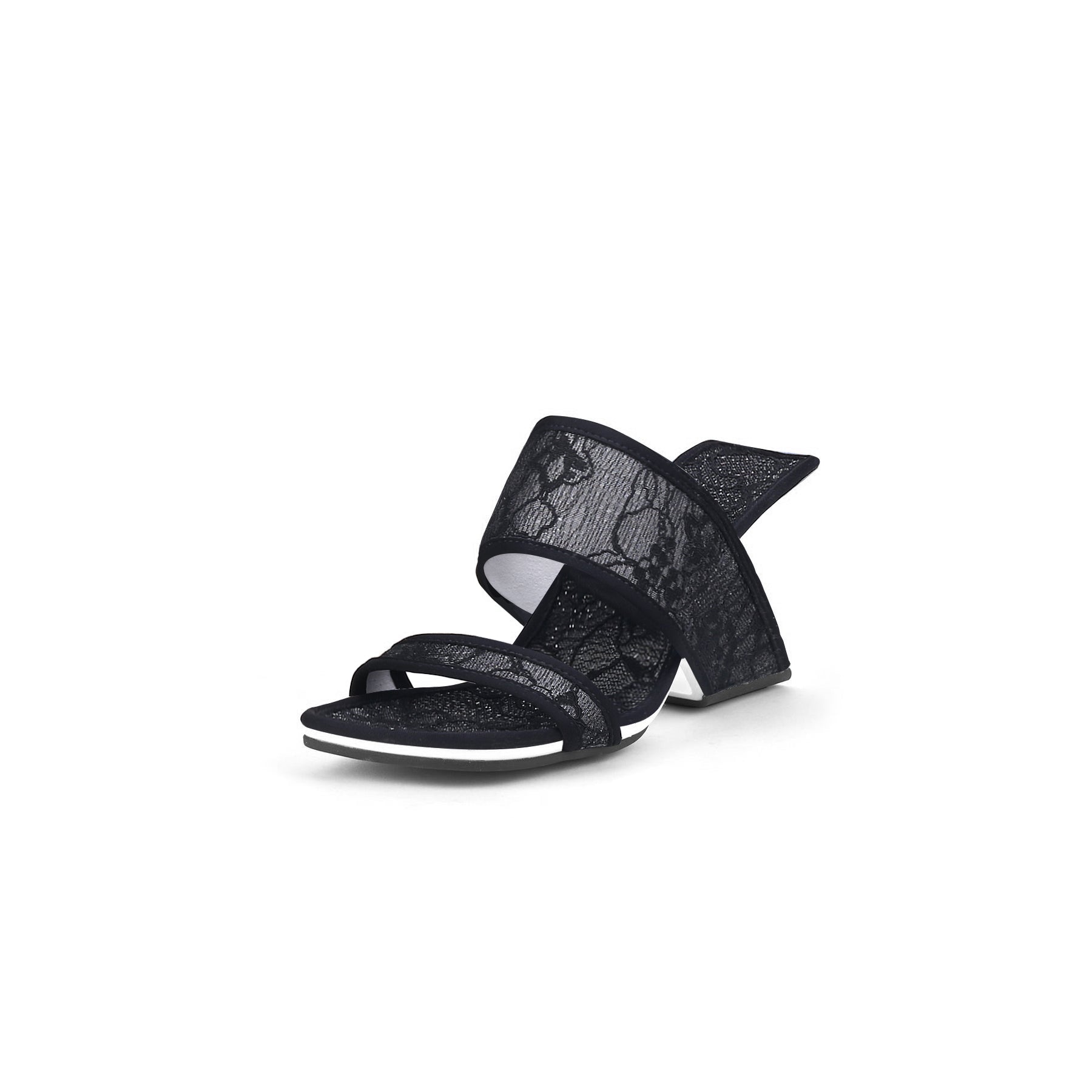 Floral Lace Square Toe Mules-1
