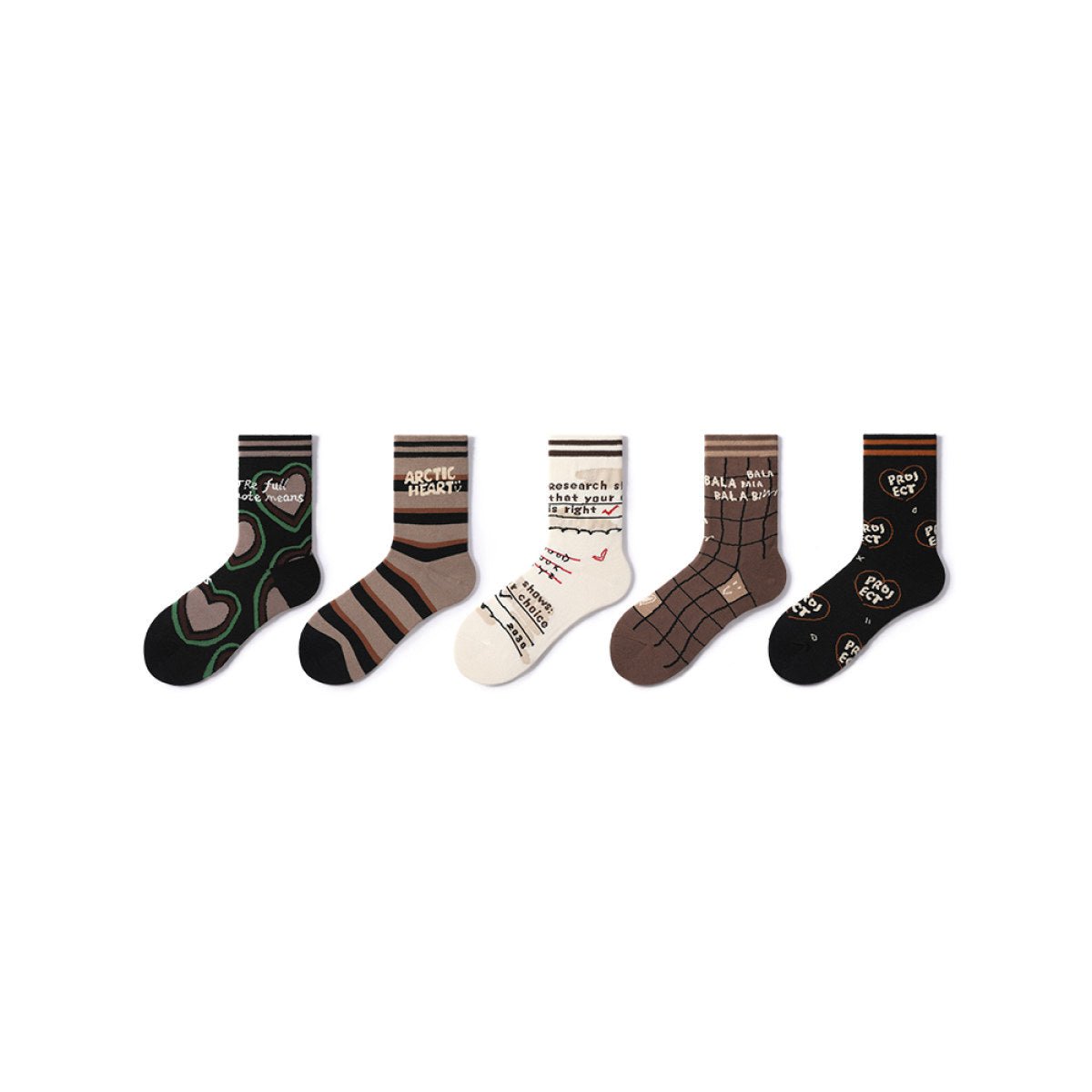 Full Note Retro Sporty All-season Women 5pcs Crew Socks Set-0