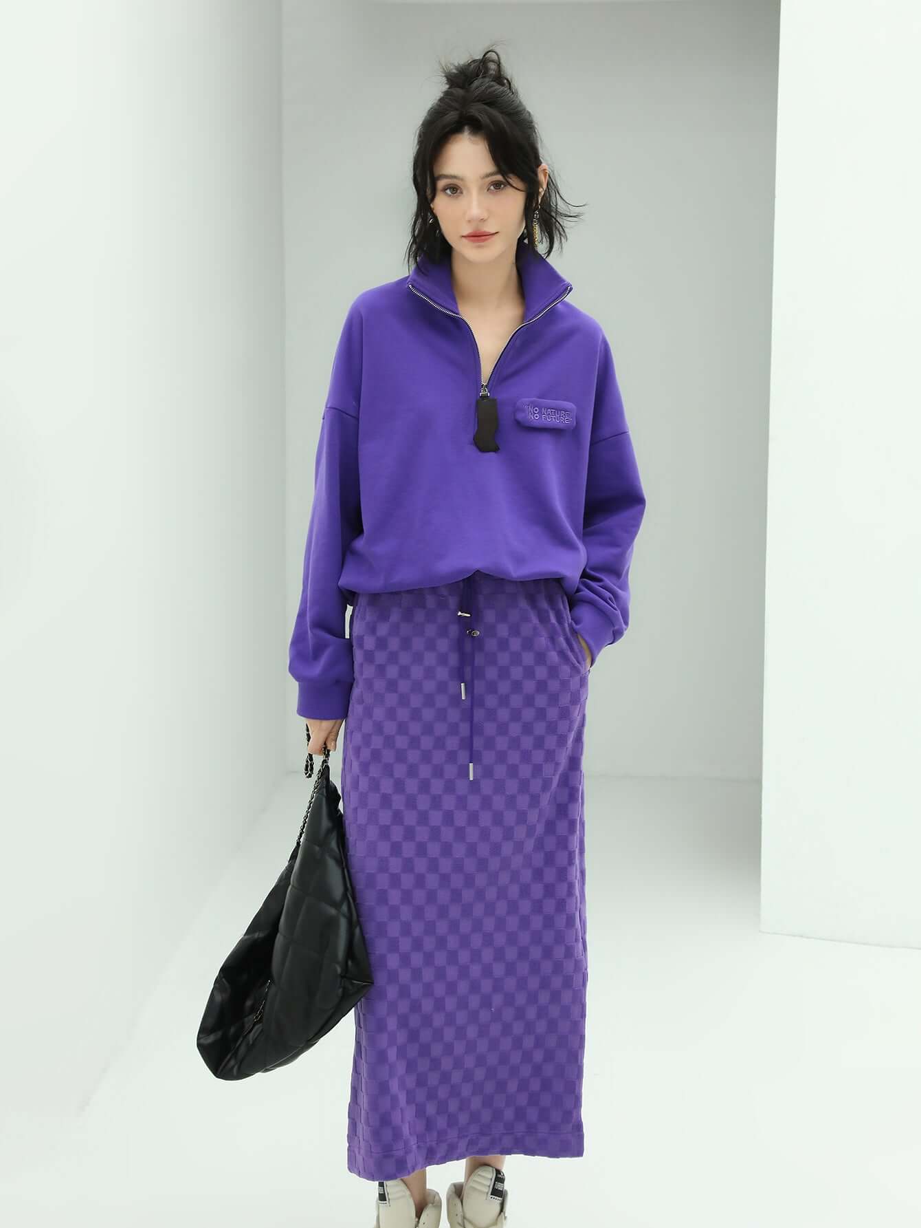 Half-Zip Drop Shoulder Purple Sweater-0