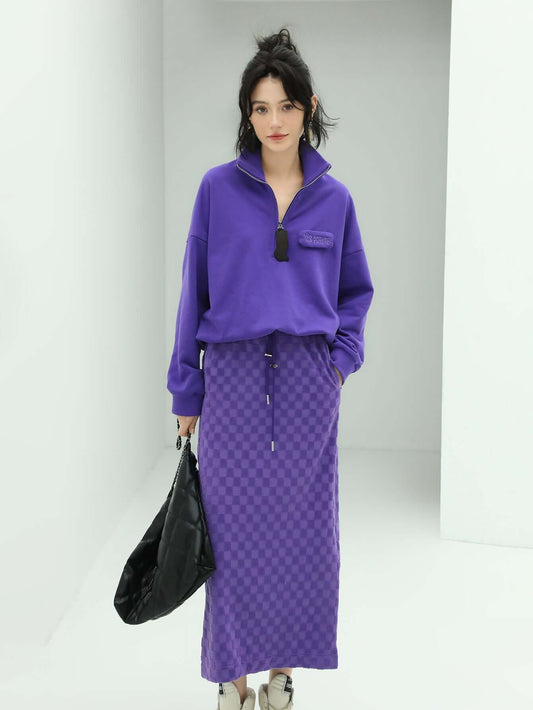 Half-Zip Drop Shoulder Purple Sweater-0