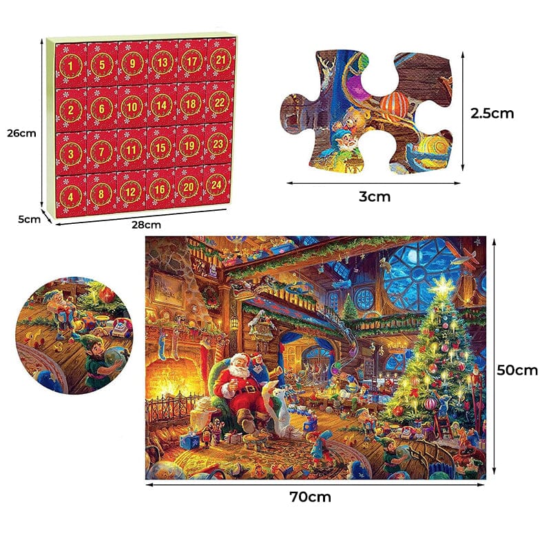 Julpussel Adventskalender – 24 Pussel i Ett Magiskt 1008-Bitars Julpussel