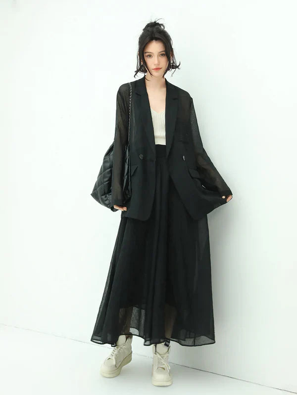 Lightweight Embroidered Sheer Blazer-0