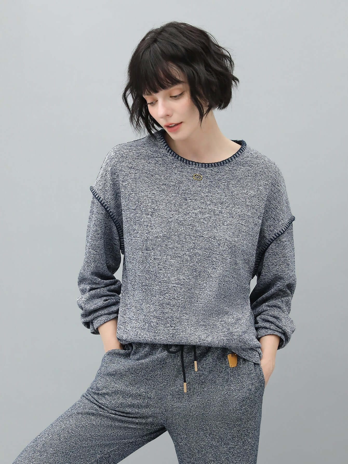 Long Sleeve Tee with Contrast Stitching-2