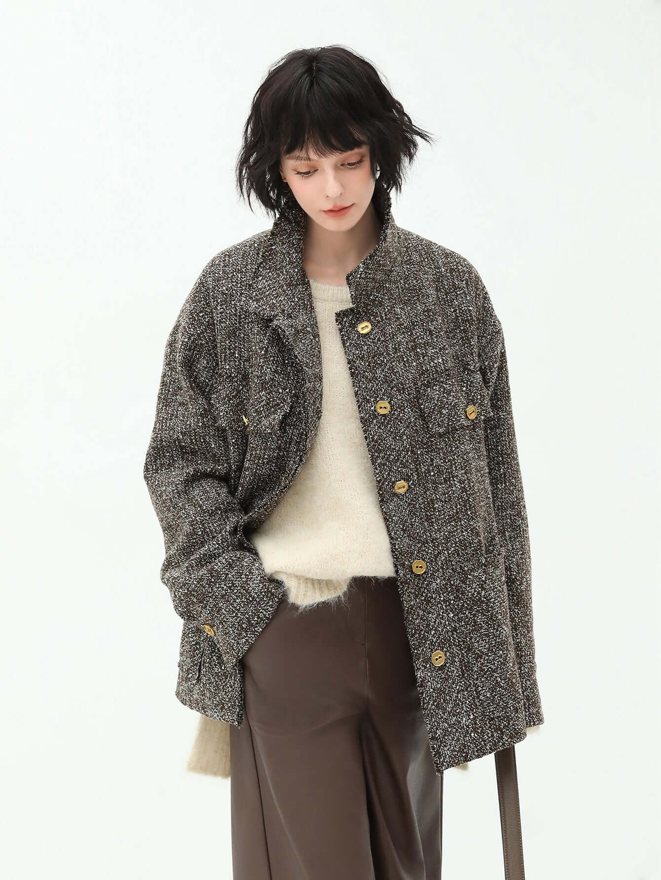 Luxurious Sequin-Knit Wool Coat in Mocha-2