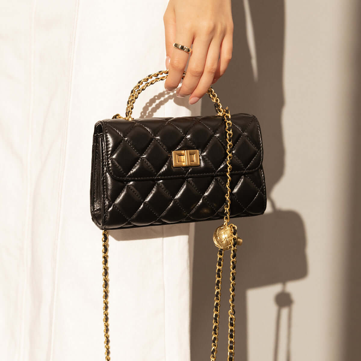 Mini Quilted Chain Strap Bag with Top Handle-2