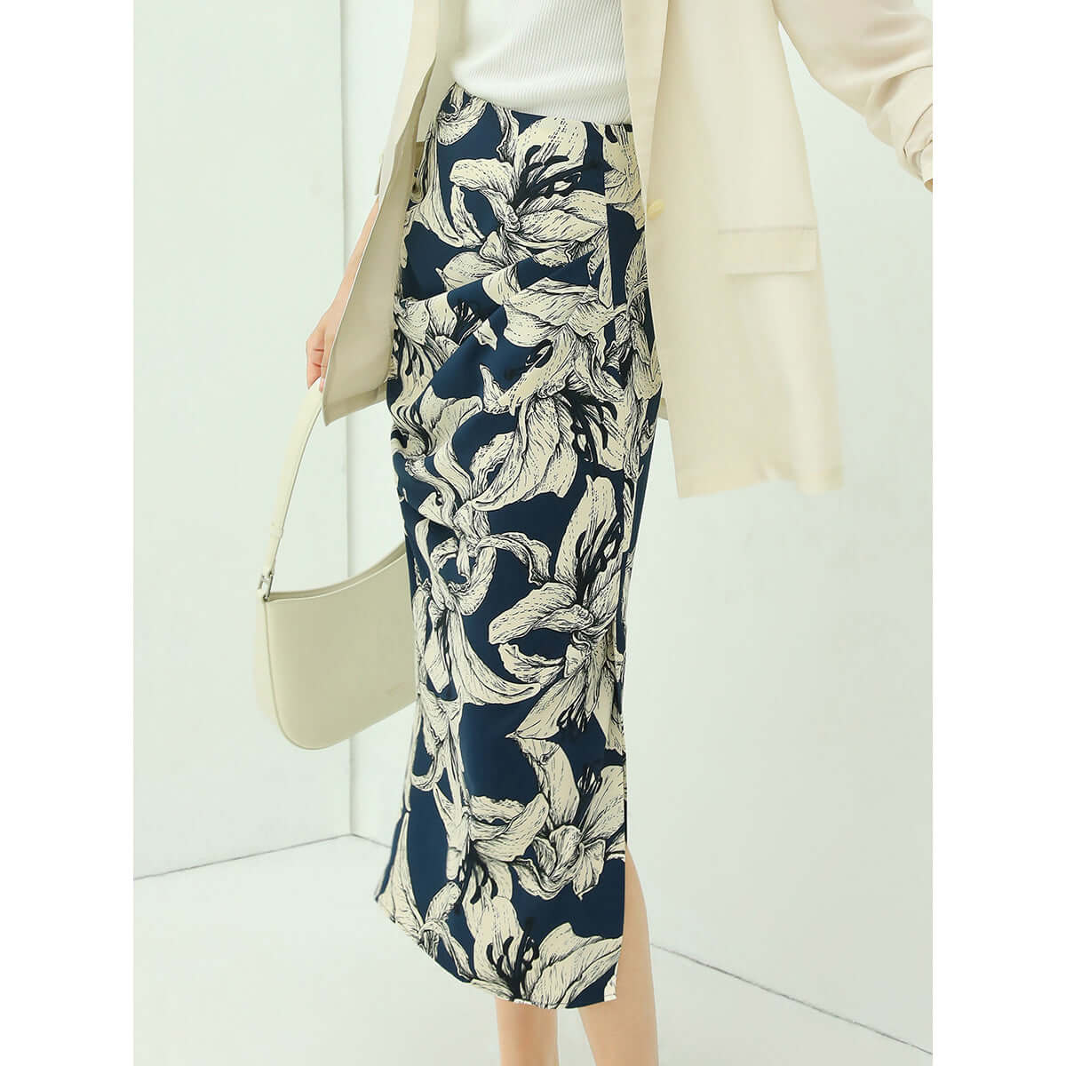 Night Lily Shirring Navy Chiffon Wrap Skirt-0