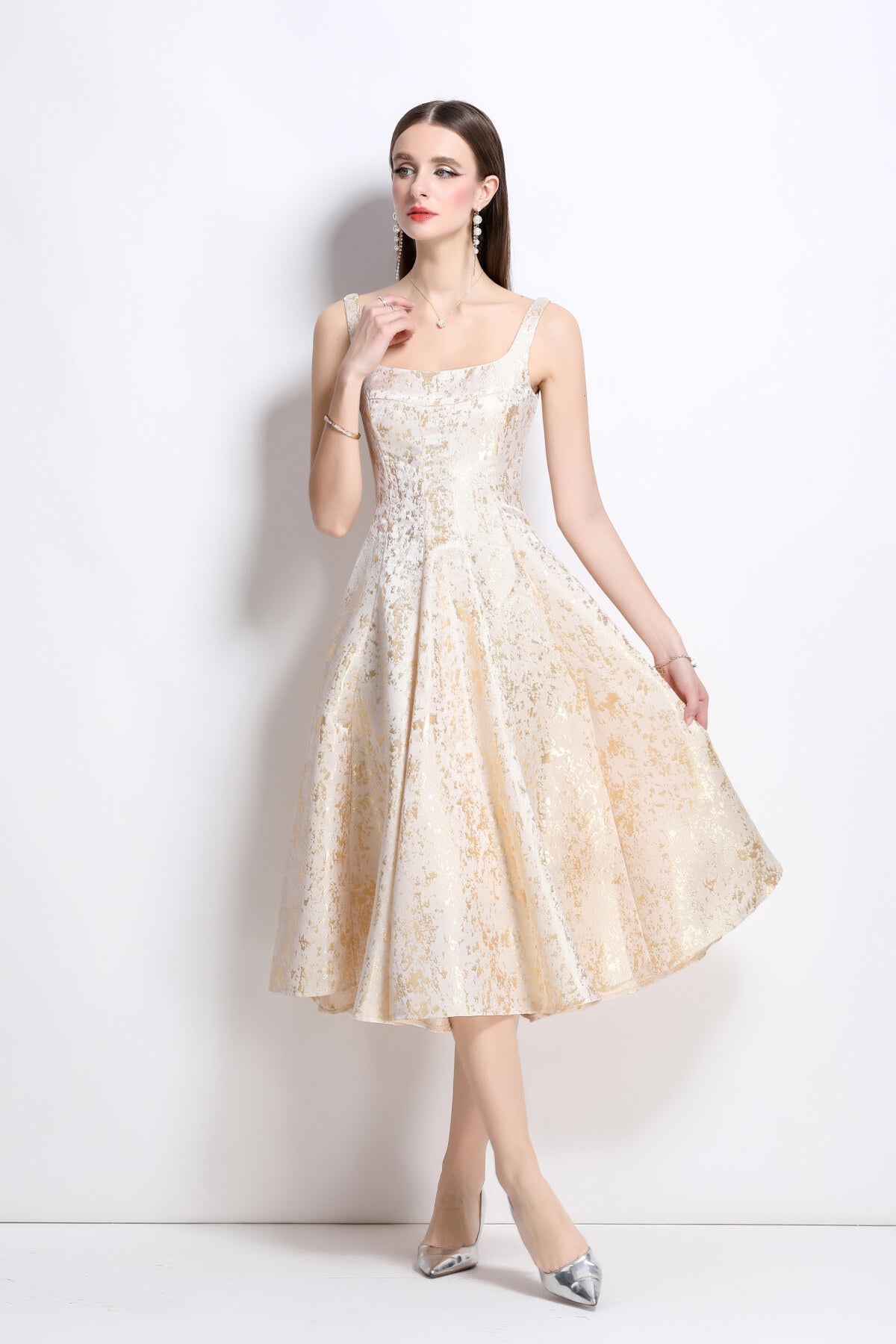 Paloma Slim Fit Jacquard Midi Dress-2
