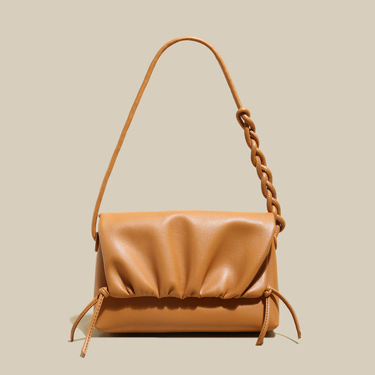Pleated Semi-Braided Leather Shoulder Bag-0