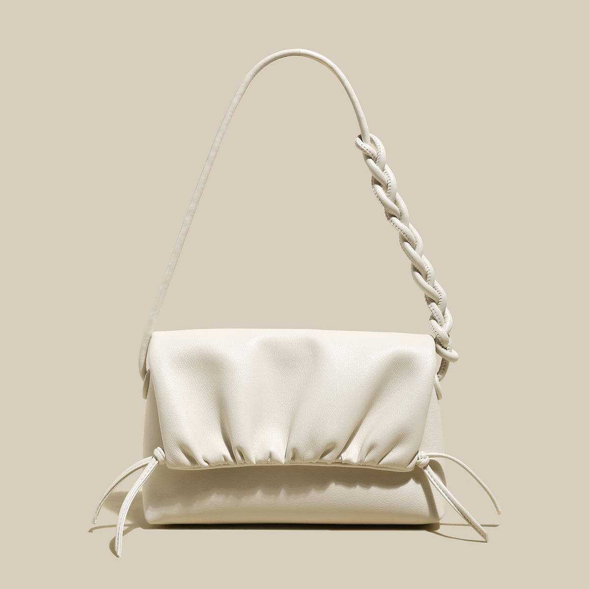 Pleated Semi-Braided Leather Shoulder Bag-5