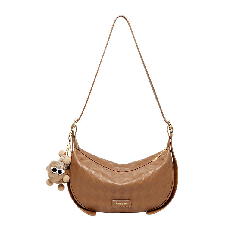 Pompom Charm Quilted Shoulder Bag-0