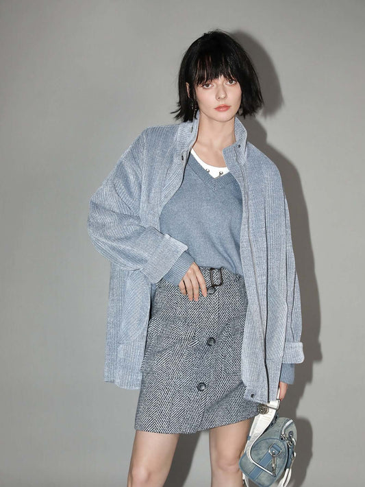 Powder Blue Chenille Coat-0