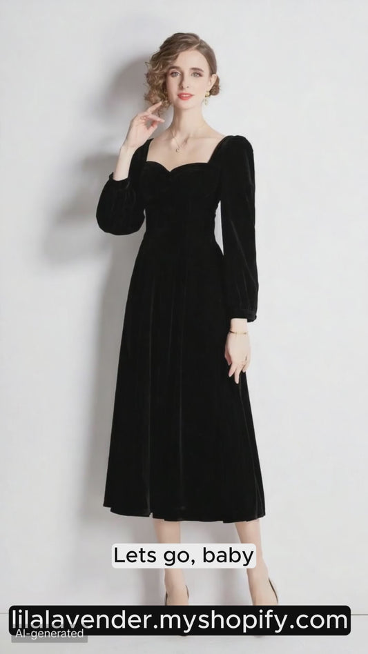 Square Sweetheart Neckline Vintage Velvet Dress