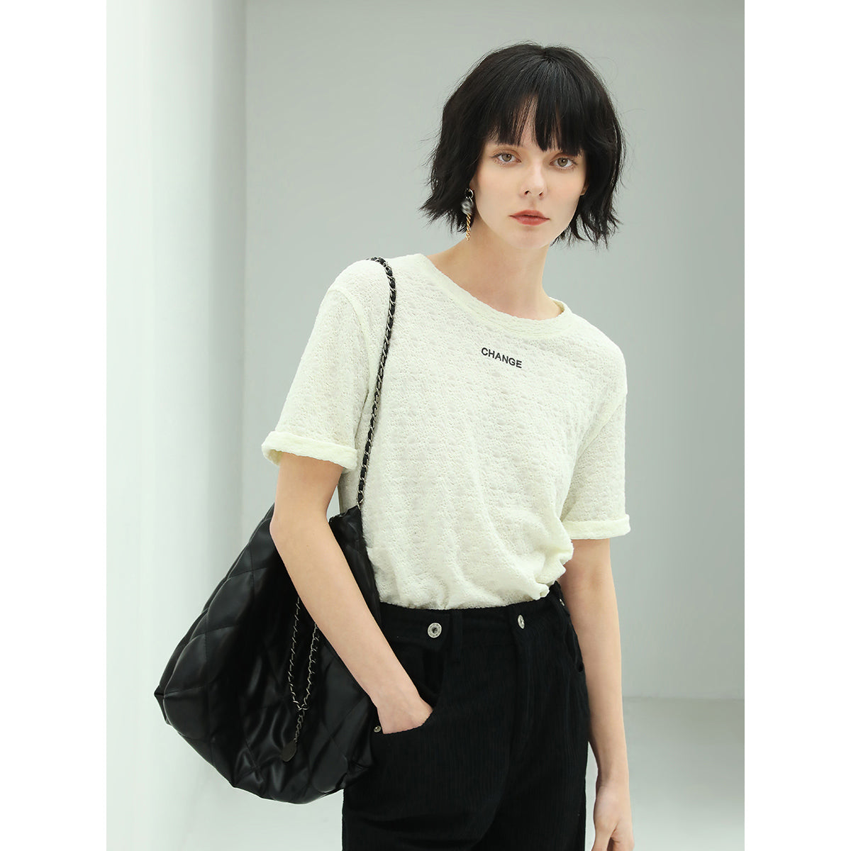 Printed Ivory Tee-0