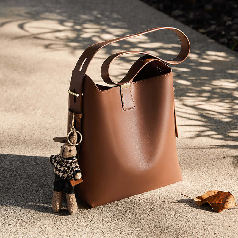 Rabbit Charm Leather Work Tote Bag-1