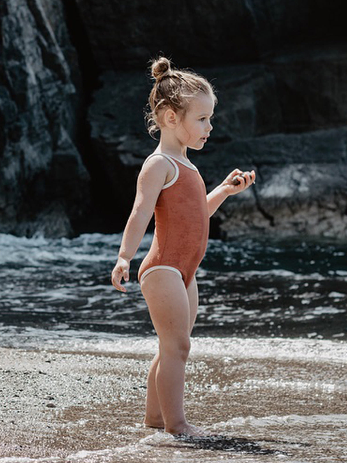 Rib Knit One-piece Swimsuit for Girls-1