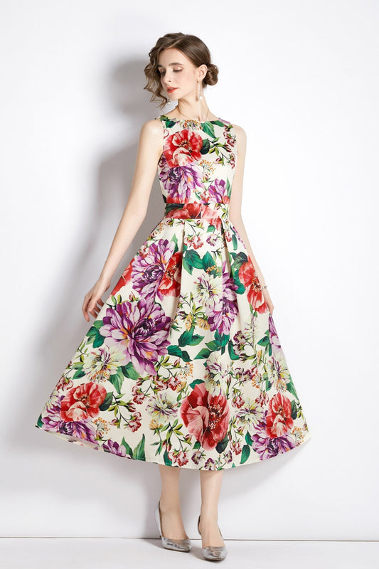 Sleeveless High Waist Structured A Line Dress-2
