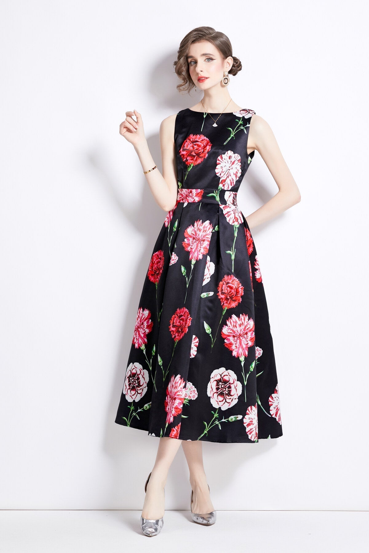 Sleeveless High Waist Tailored Fit and Flare A Line Dress-1