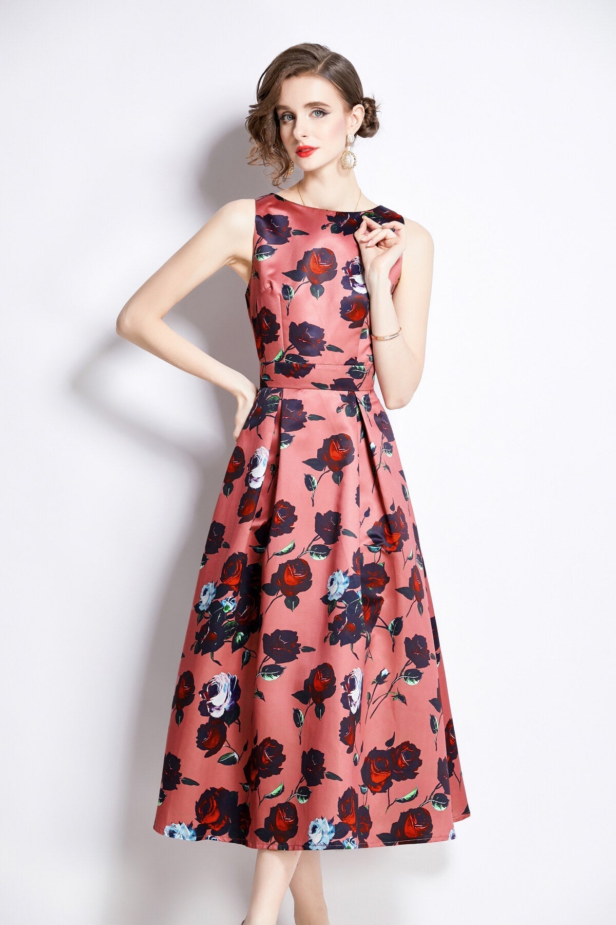 Sleeveless High Waisted Structured Cut A Line Dress-1