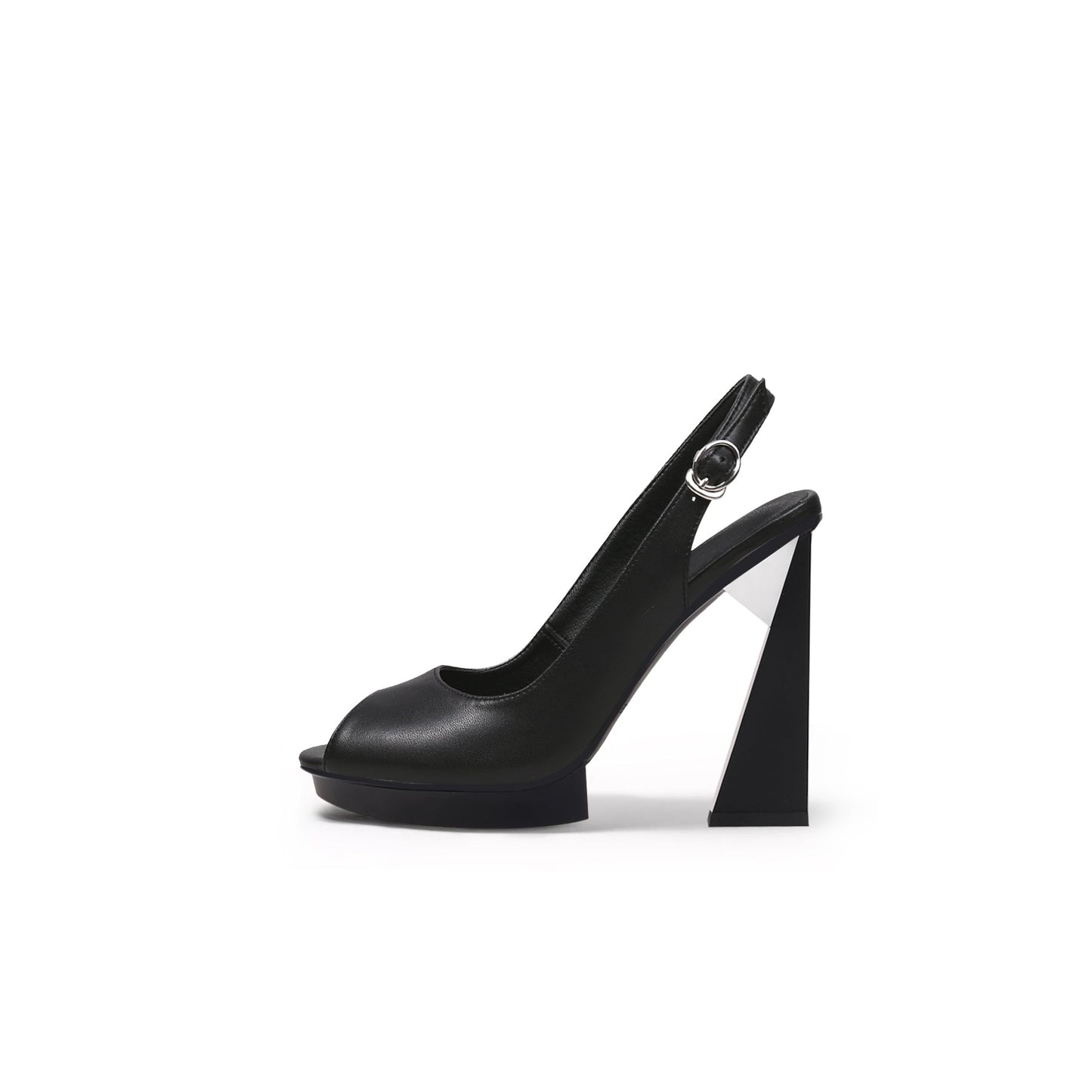 Open-Toe Slingback Geometric Skyscraper Heels-5